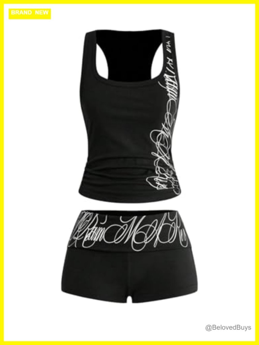Women's Y2k Grunge Two Piece Tank Top & Fold Over Shorts Set Sleeveless Fitted